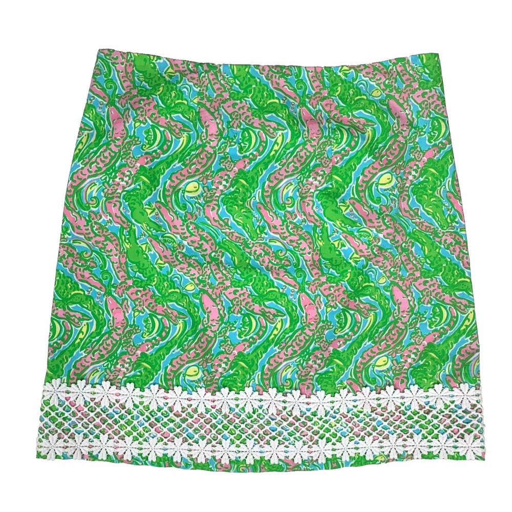 Lilly Pulitzer Lavender Skirt Chomp Chomp‎ Alligators Gators Floral Lace sz 0